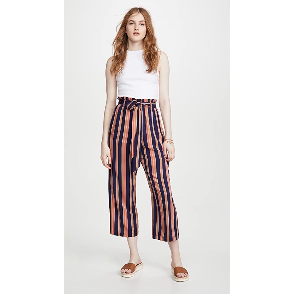 NWT BB Dakota Inside Lines Striped Paperbag High Waist Cropped Pants Fall Winter